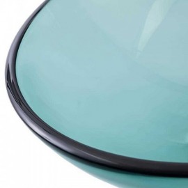 Round Countertop Washbasin In Tempered Glass With Waterfall Faucet For Bathroom