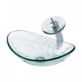 Countertop Washbasin Transparent Tempered Glass Leaf With Faucet For Bathroom