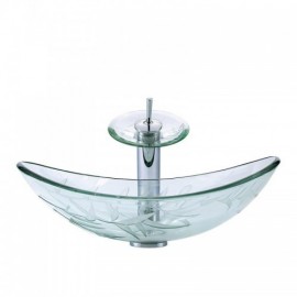 Countertop Washbasin Transparent Tempered Glass Leaf With Faucet For Bathroom