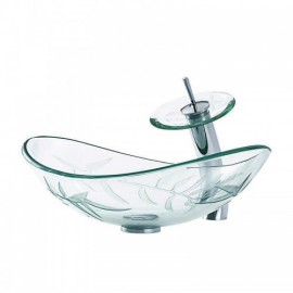 Countertop Washbasin Transparent Tempered Glass Leaf With Faucet For Bathroom