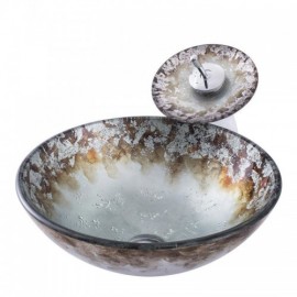 Countertop Washbasin Round Silver Tempered Glass With Faucet For Bathroom