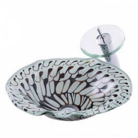 Artistic Waterfall Pattern Tempered Glass Sink With Faucet For Bathroom