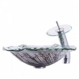 Artistic Waterfall Pattern Tempered Glass Sink With Faucet For Bathroom