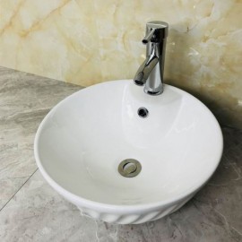 White Ceramic Bowl-Shaped Countertop Sink For Bathroom Toilet