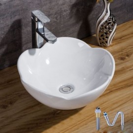 Petal-Shaped Ceramic Countertop Washbasin For Bathroom