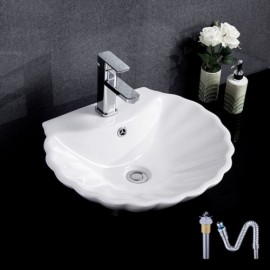 White Shell Ceramic Countertop Sink For Bathroom Toilets
