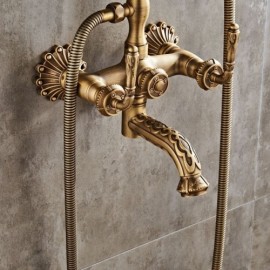 Antique Brass Shower Faucet With Faucet For Bathroom