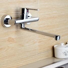 Modern Chrome Wall-Mounted Kitchen Faucet With A Long Spout