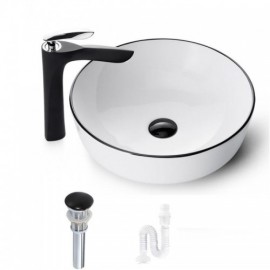 Round Countertop Ceramic Washbasin With Black Edge For Bathroom