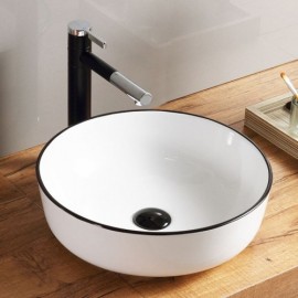 Round Countertop Ceramic Washbasin With Black Edge For Bathroom
