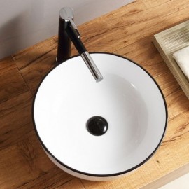 Round Countertop Ceramic Washbasin With Black Edge For Bathroom