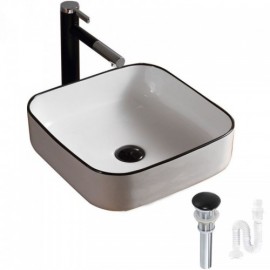 Square Ceramic Countertop Sink With Black Edge For Bathroom