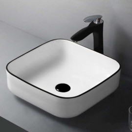 Square Ceramic Countertop Sink With Black Edge For Bathroom