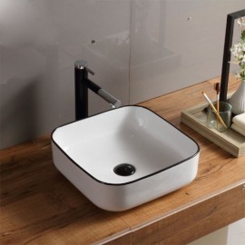 Square Ceramic Countertop Sink With Black Edge For Bathroom