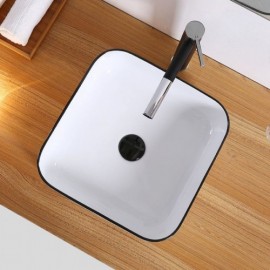 Square Ceramic Countertop Sink With Black Edge For Bathroom