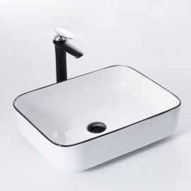 Rectangular Ceramic Countertop Sink With Black Edge For Bathroom