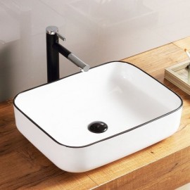 Rectangular Ceramic Countertop Sink With Black Edge For Bathroom