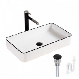 Rectangular White Ceramic Countertop Sink For Bathroom