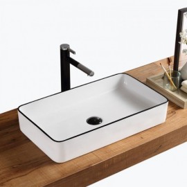 Rectangular White Ceramic Countertop Sink For Bathroom