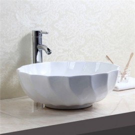 White Spiral Round Ceramic Countertop Sink For Bathroom