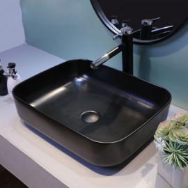 Black Rectangle Ceramic Countertop Sink For Bathroom