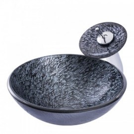 Countertop Washbasin Round Tempered Glass Imitation Rock With Faucet For Bathroom