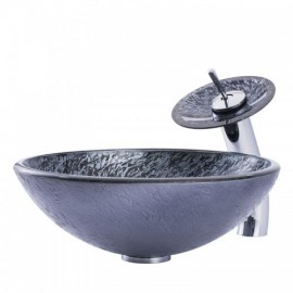 Countertop Washbasin Round Tempered Glass Imitation Rock With Faucet For Bathroom