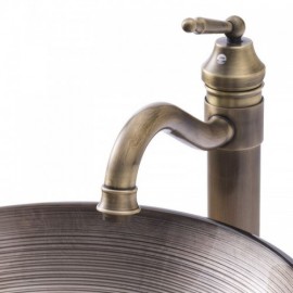 Countertop Washbasin In Striped Tempered Glass For Bathroom Optional Faucet