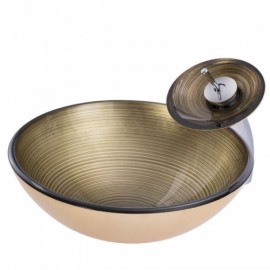 Yellow Round Tempered Glass Countertop Sink With Faucet For Bathroom