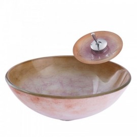 Waterfall Round Tempered Glass Sink With Faucet For Bathroom