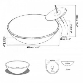 Waterfall Round Tempered Glass Sink With Faucet For Bathroom