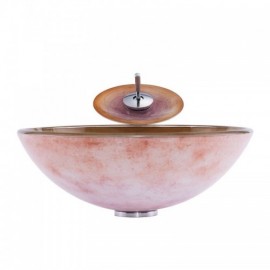 Waterfall Round Tempered Glass Sink With Faucet For Bathroom