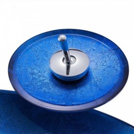 Waterfall Blue Round Tempered Glass Countertop Sink With Faucet For Bathroom