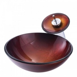 Retro Line Round Tempered Glass Countertop Washbasin With Faucet For Bathroom