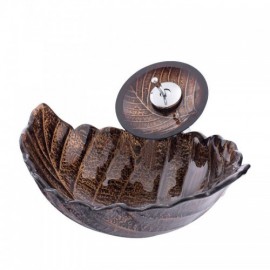 Retro Waterfall Leaf Tempered Glass Sink With Faucet For Bathroom