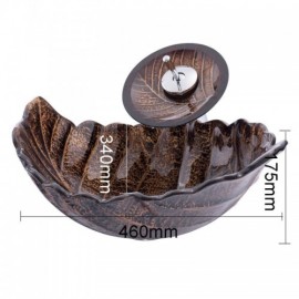 Retro Waterfall Leaf Tempered Glass Sink With Faucet For Bathroom