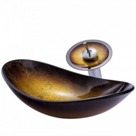 Tempered Glass Countertop Basin With Faucet For Bathroom