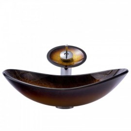 Tempered Glass Countertop Basin With Faucet For Bathroom