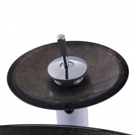Black Waterfall Round Tempered Glass Sink With Faucet For Bathroom