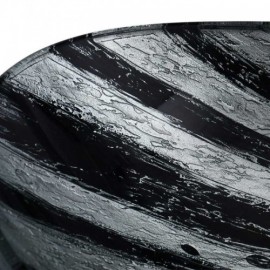Black And White Striped Tempered Glass Sink With Faucet For Bathroom