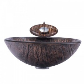 Retro Waterfall Round Tempered Glass Countertop Washbasin With Faucet For Bathroom