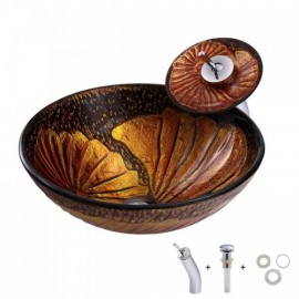 Round Lotus Leaf Tempered Glass Sink With Faucet For Bathroom