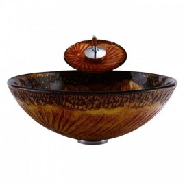 Round Lotus Leaf Tempered Glass Sink With Faucet For Bathroom