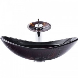 Dark Tempered Glass Countertop Sink With Faucet For Bathroom