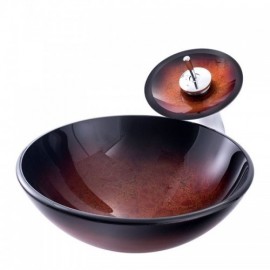 Retro Gradient Tempered Glass Round Countertop Sink With Faucet For Bathroom