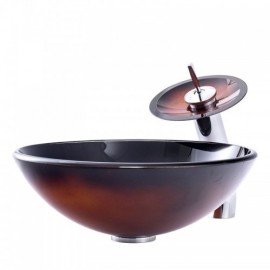 Retro Gradient Tempered Glass Round Countertop Sink With Faucet For Bathroom
