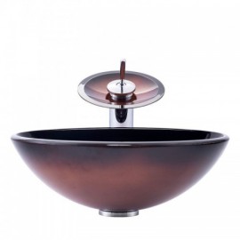 Retro Gradient Tempered Glass Round Countertop Sink With Faucet For Bathroom