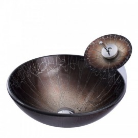 Tempered Glass Sink Round Retro With Faucet For Bathroom