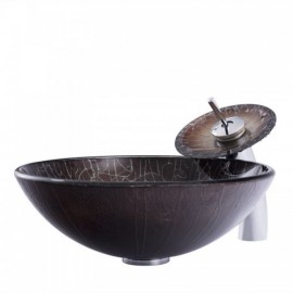 Tempered Glass Sink Round Retro With Faucet For Bathroom