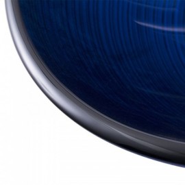 Countertop Washbasin Tempered Glass Round Blue Line With Faucet For Bathroom